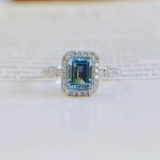 14k Gold 1.38 Ctw Natural Aquamarine & Diamond Ring