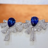 14k Gold 2.35 Ctw Vivid Blue Natural Sapphire & Diamond Earrings