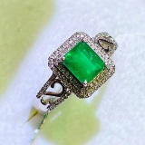 14k Gold 1.98 Ct Vivid Green Natural Emerald & Diamond Ring