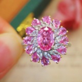 14k Gold 2.66 Ctw Natural Padparadscha Sapphire & Diamond Ring