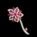 14k Gold 4.25 Ctw Natural Ruby & Diamond Brooch/pendant