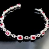 14k Gold 3.38 Ctw Natural Ruby & Diamond Bracelet