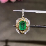 14k Gold 1.43 Ctw Vivid Green Natural Emerald & Diamond Pendant