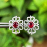 14k Gold 1.82 Ctw Vivid Red Natural Ruby & Diamond Earrings
