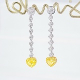14k Gold 0.77 Ctw Natural Yellow Diamond & Diamond Earrings