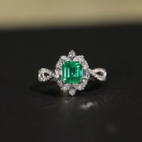 14k Gold 1.79 Ctw Vivid Green Natural Emerald & Diamond Ring