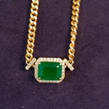 14k Gold 2.4 Ct Vivid Green Natural Emerald & Diamond Necklace