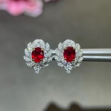 14k Gold 1.50 Ctw Vivid Red Natural Ruby & Diamond Earrings