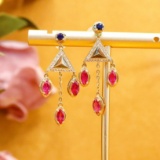 14k Gold 1.80 Ctw Vivid Red Natural Ruby & Diamond Earrings
