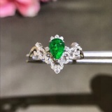 14k Gold 0.73 Ctw Vivid Green Natural Emerald & Diamond Ring
