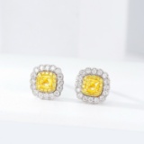 14k Gold 0.91 Ctw Natural Yellow Diamond & Diamond Earrings