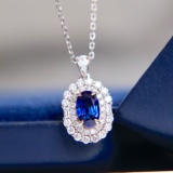 14k Gold 2.10 Ctw Heated Sapphire & Diamond Pendant