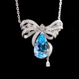 14k Gold 2.96 Ctw Natural Aquamarine & Diamond Necklace