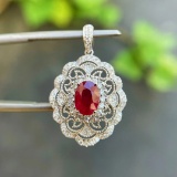 14k Gold 1.58 Ctw Vivid Red Natural Ruby & Diamond Pendant