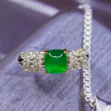 14k Gold 1.44 Ctw Vivid Green Natural Emerald & Diamond Ring