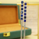 14k Gold 2.32 Ctw Natural Sapphire & Diamond Earrings