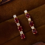 14k Gold 1.05 Ctw Natural Ruby & Diamond Earrings