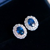 14k Gold 2.72 Ctw Heated Sapphire & Diamond Earrings