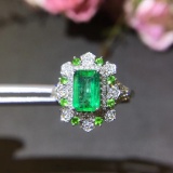 14k Gold 1.23 Ctw Vivid Green Natural Emerald & Diamond Ring