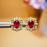 14k Gold 1.12 Ctw Vivid Red Natural Ruby & Diamond Earrings