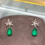 14k Gold 4.8 Ctw Vivid Green Natural Emerald & Diamond Earrings