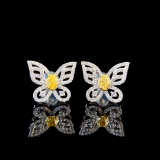 14k Gold 0.70 Ctw Natural Yellow Diamond & Diamond Earrings
