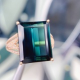 14k Gold 8.25 Ct Natural Tourmaline & Diamond Ring