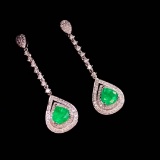 14k Gold 1.62 Ctw Vivid Green Natural Emerald & Diamond Earrings