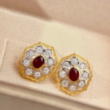 14k Gold 0.60 Ctw Vivid Red Natural Ruby & Diamond Earrings