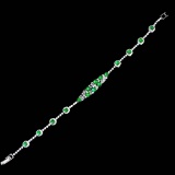 14k Gold 3.40 Ctw Vivid Green Natural Emerald & Diamond Bracelet