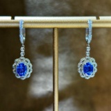 14k Gold 2.40 Ctw Natural Sapphire & Diamond Earrings