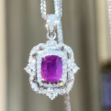 14k Gold 1.98 Ctw Natural Sapphire & Diamond Pendant