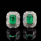 14k Gold 2.82 Ctw Vivid Green Natural Emerald & Diamond Earrings