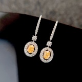 14k Gold 0.95 Ctw Natural Yellow Diamond & Diamond Earrings