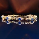 14k Gold 2.08 Ctw Natural Sapphire & Diamond Bracelet