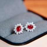 14k Gold 0.73 Ctw Vivid Red Natural Ruby & Diamond Earrings