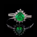 14k Gold 0.53 Ctw Vivid Green Natural Emerald & Diamond Ring