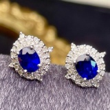 14k Gold 1.28 Ct Vivid Blue Natural Sapphire & Diamond Earrings