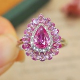 14k Gold 1.91 Ctw Natural Padparadscha Sapphire & Diamond Ring