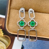 14k Gold 1.27 Ctw Vivid Green Natural Emerald & Diamond Earrings