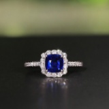 14k Gold 1.54 Ct Vivid Blue Natural Sapphire & Diamond Ring