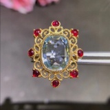 14k Gold 4.83 Ctw Natural Aquamarine & Ruby Ring