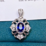 14k Gold 1.50 Ctw Vivid Blue Natural Sapphire & Diamond Pendant
