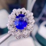 14k Gold 8.02 Ctw Vivid Blue Natural Tanzanite & Diamond Ring
