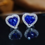 14k Gold 1.73 Ctw Vivid Blue Natural Sapphire & Diamond Earrings