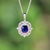 14k Gold 1.05 Ct Natural Sapphire & Diamond Pendant