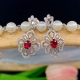 14k Gold 1.26 Ctw Natural Ruby & Diamond Earrings