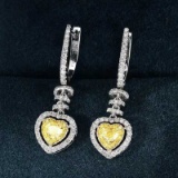 14k Gold 0.95 Ctw Natural Yellow Diamond & Diamond Earrings