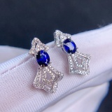 14k Gold 1.49 Ct Vivid Blue Natural Sapphire & Diamond Earrings