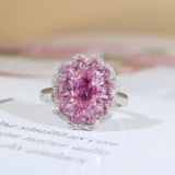 14k Gold 2.95 Ctw Natural Padparadscha Sapphire & Diamond Ring